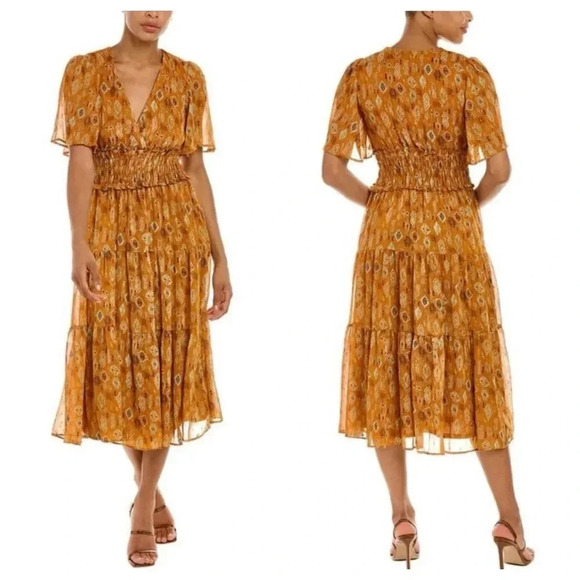 Taylor Dresses & Skirts - TAYLOR | Smocked Waist Brown Cottagecore Fit-And-Flare Tiered Midi Dress Size S